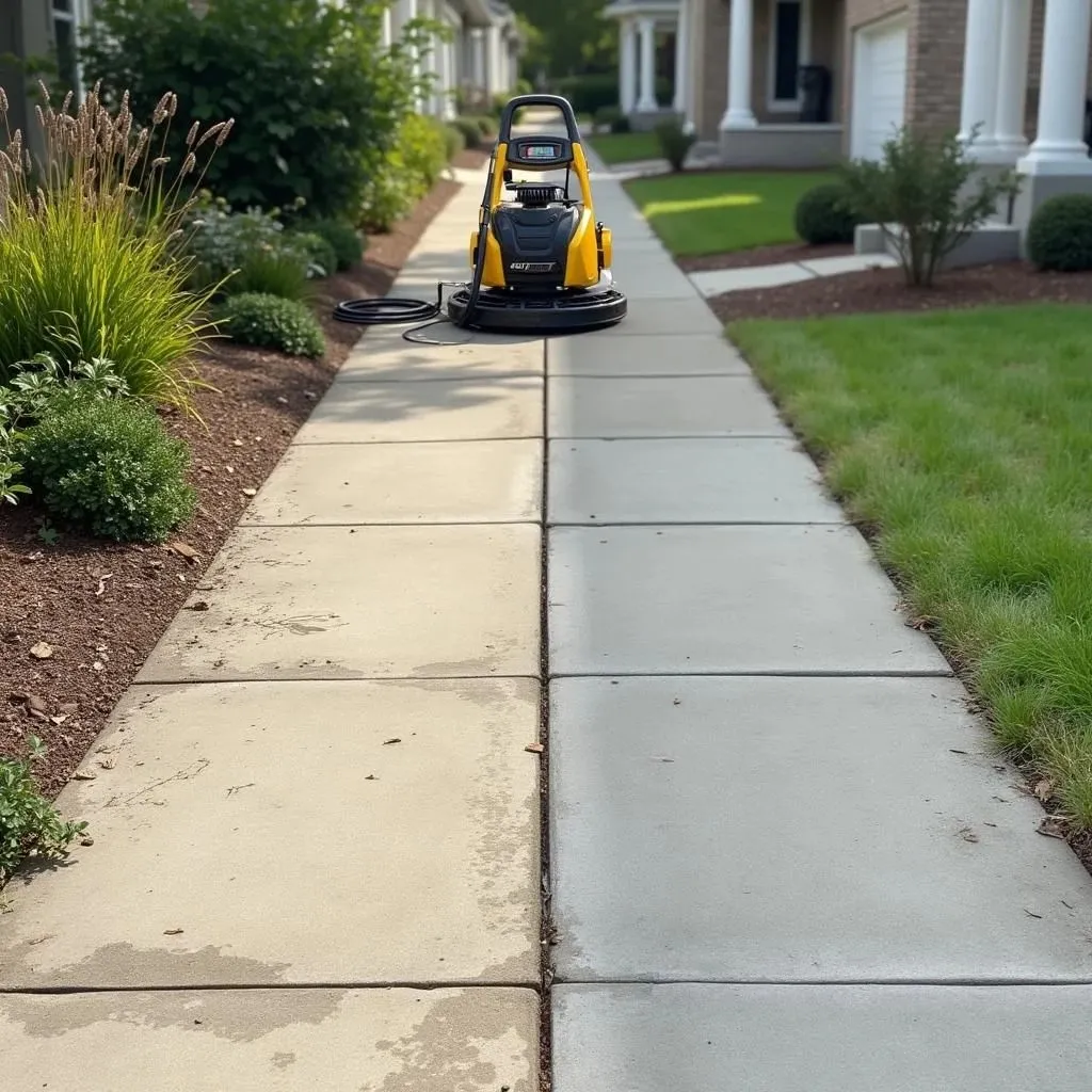 Sidewalk pressure cleaning in Broward County — mildew and dirt removal before and after